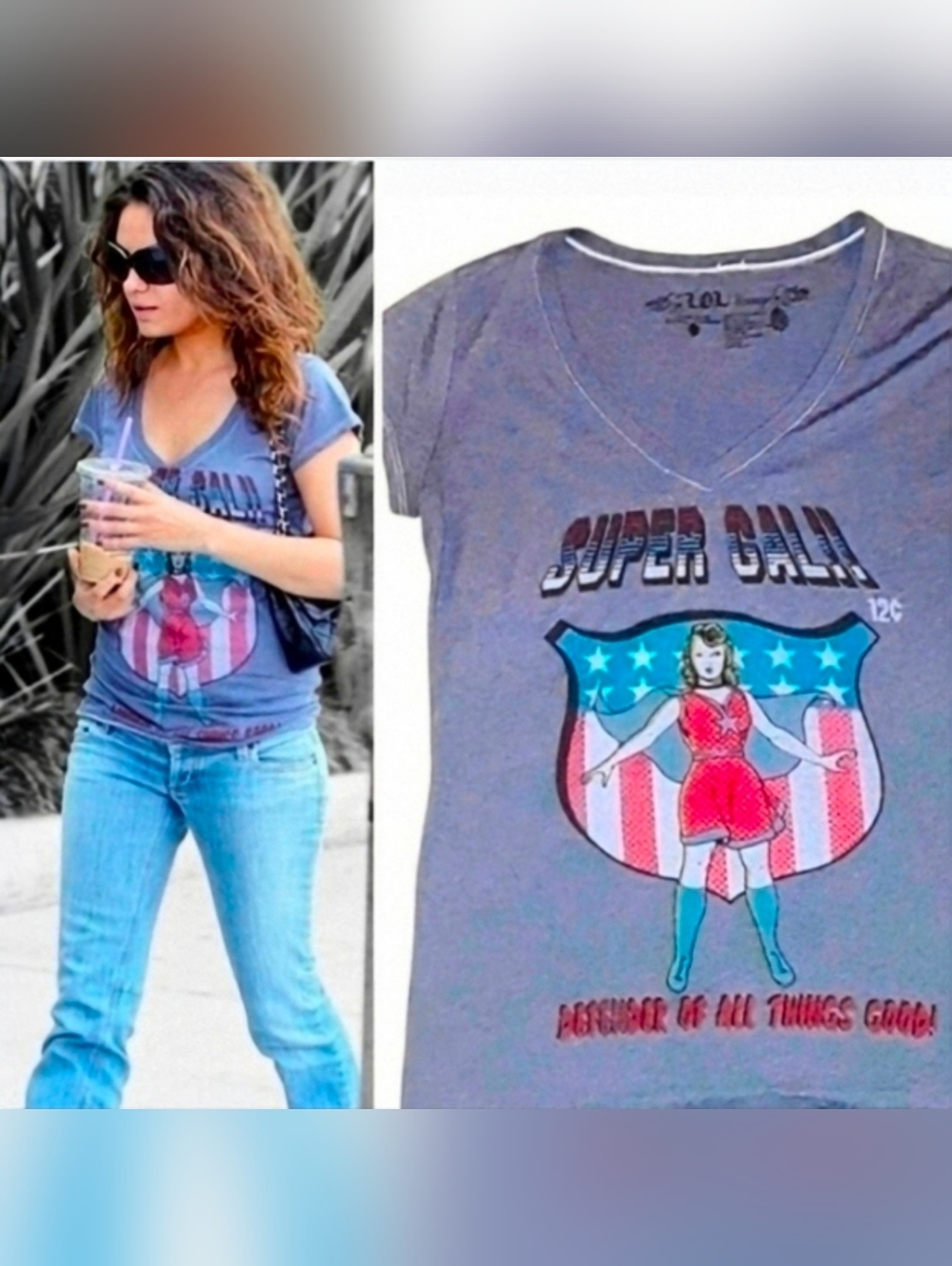 L.O.L. Vintage Blue 'Super Gal' Graphic V-Neck Tee